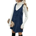 thumbnail image 5 of Autumn Winter Women V Neck Corduroy Overall Dress Casual Loose Mini Dress, 5 of 6