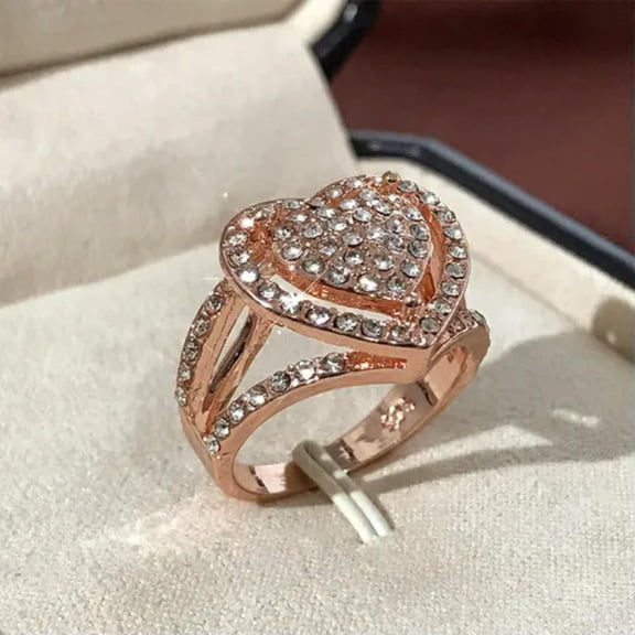 16mm Love Heart AAA Cz Band Women's 18K Rose Gold Filled Wedding Ring Size 6-10