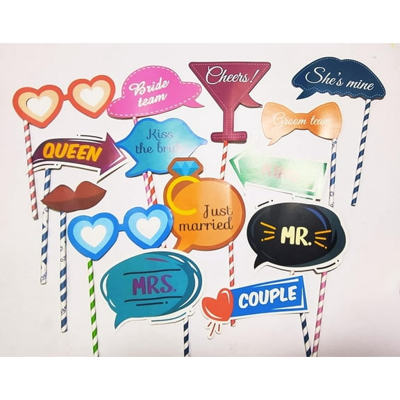 Wedding Photo Booth Props/Mehandi Decoration Items/Photo Booth Props for Wedding Party Bridal Shower Decoration(Pack of 14 Props)