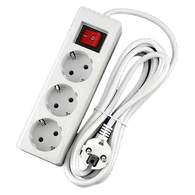 Eu Standard German Type Power Strip 3/4/5 Sockets In A Row Flat Adapter Light Switch With Surge Protector Extension Cable Home Improvement Electrical
