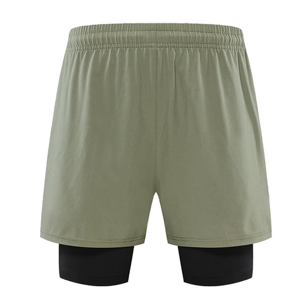 Pantalones cortos para correr 2 en 1 para hombres Pantalones cortos de entrenamiento de gimnasio de secado rápido para hombres con bolsillo para teléfono - Verde Adepaton BST3009858-4