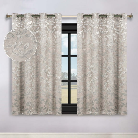 Superior Blackout Leaves Light Filtering Grommet Curtain Panel Set, 52"x63", Ivory