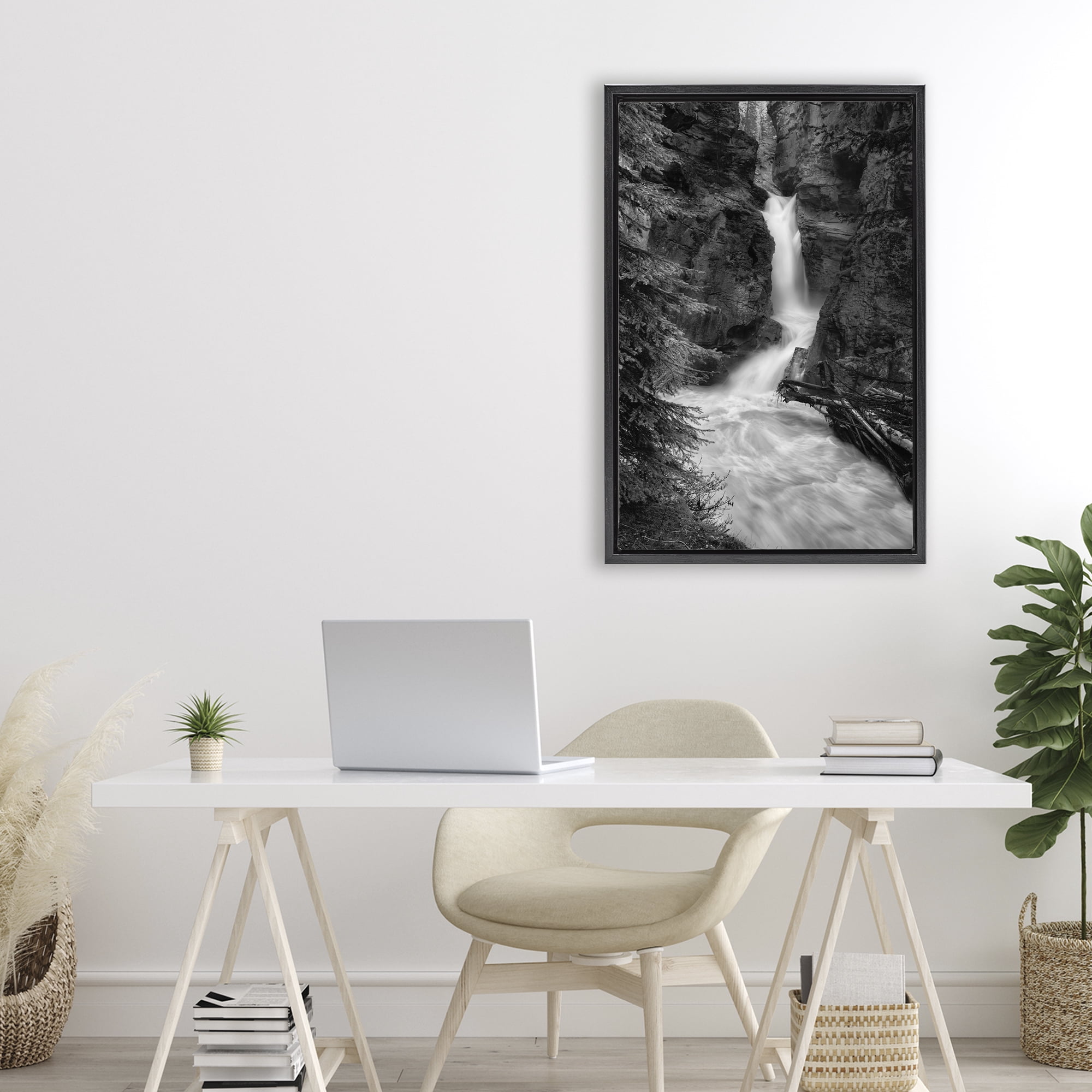 Stupell Industries Banff National Park Waterfall Black Framed Floater Canvas Wall Art, design by Jon Evan