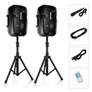 Pyle PPHP849KT.5 - Active + Passive PA Speaker System Kit - Dual Loudspeaker Sound Package, 8'' Subwoofers, Includes (2) Speaker Stands, Wired Microphone, Remote Control (700 Watt)