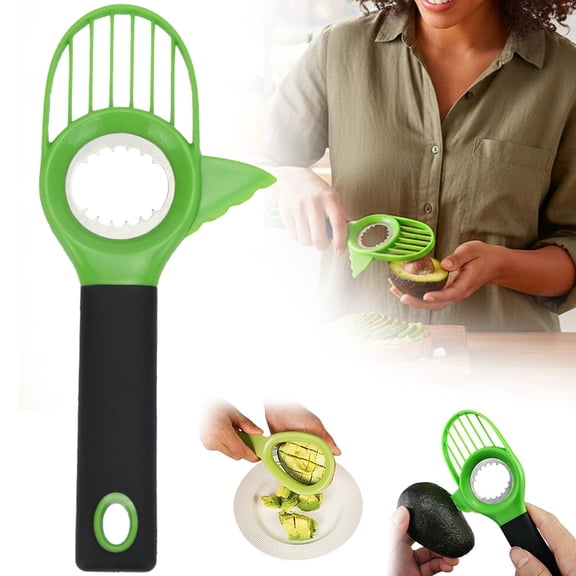 3-in-1 Avocado Slicer Tool and Saver Keeper – Avocado Pit Remover, Cutter, Peeler with Comfort-Grip Handle, Green