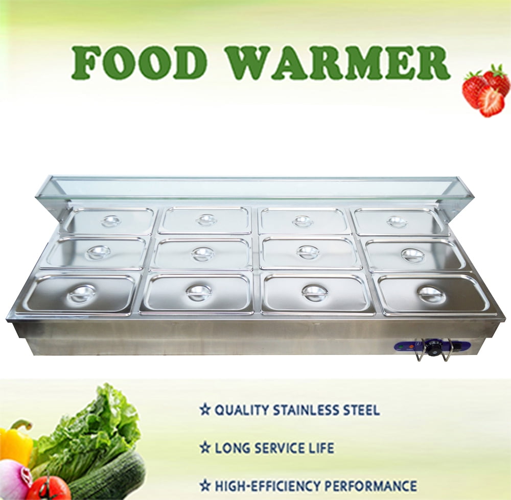  TECHTONGDA Food Soup Warmer Stove Bain Marie Steam Table  Commercial Canteen Buffet Steam Heater 12''x8.7''x4'' Pan 2 Pan :  Everything Else