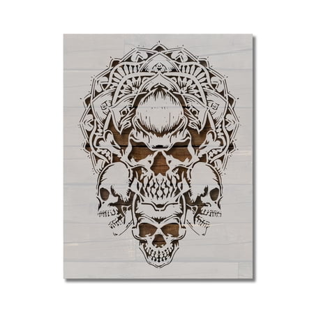 Vintage Mandala Skulls Stencil Template Reusable 8.5 x 11 Inches for Painting on Walls, Wood, Arts and Crafts by Stencilville