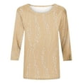 thumbnail image 4 of Dasayo Loose Womens Tops 3/4 Sleeve Beige Graphic Prints Crewneck Blouses Womens Tees S, 4 of 9