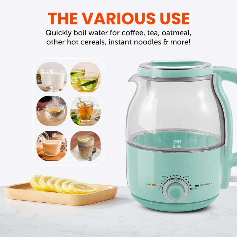 Elite Cuisine EKT2107 1.25Qt Adjustable Temperature Electric Glass Kettle with Keep Warm