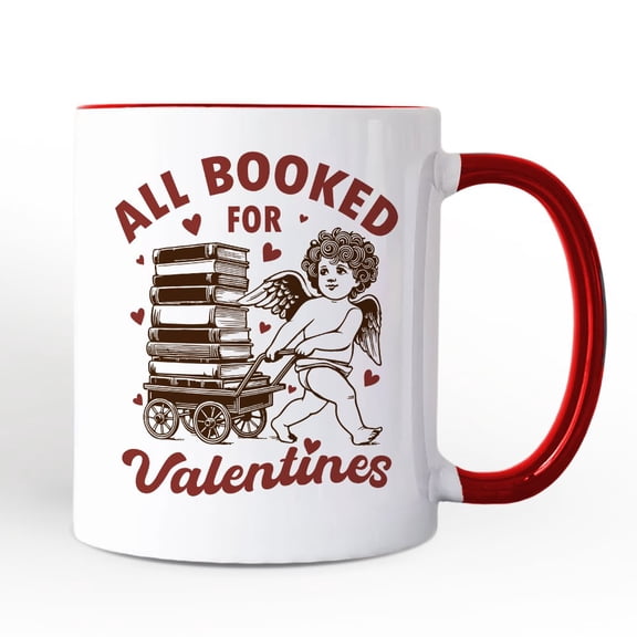 All Booked For Valentines Cupid Personalized Mug, Vintage Funny Bookworm Gift with Custom Name