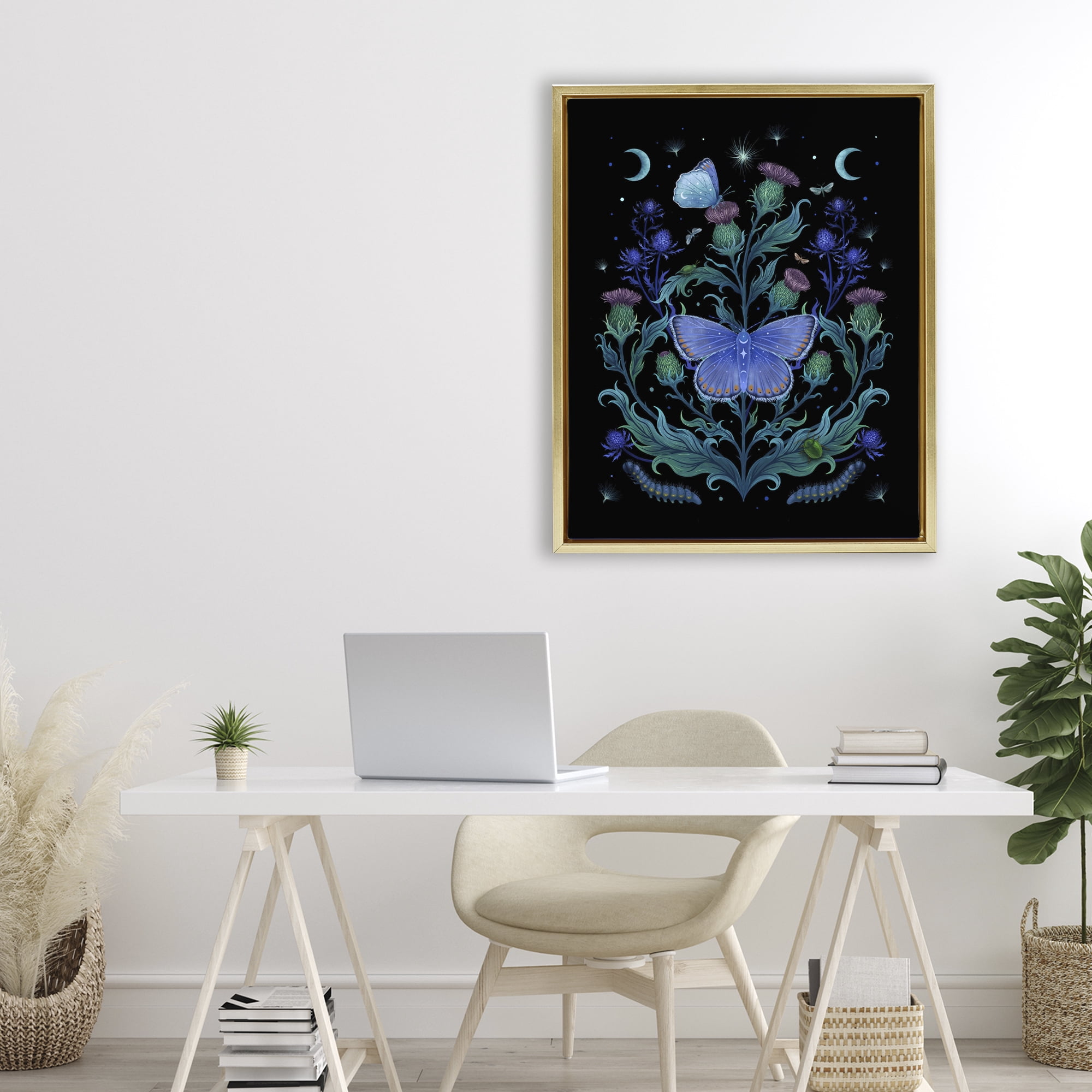 Stupell Industries Thistles & Insects at Night Gold Framed Floater Canvas Wall Art, design by Episodic Drawings