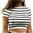 thumbnail image 6 of Drses Womens Summer Tops Striped Print Knit Short Sleeve Slim Fitted Crop Tee Top, 6 of 6