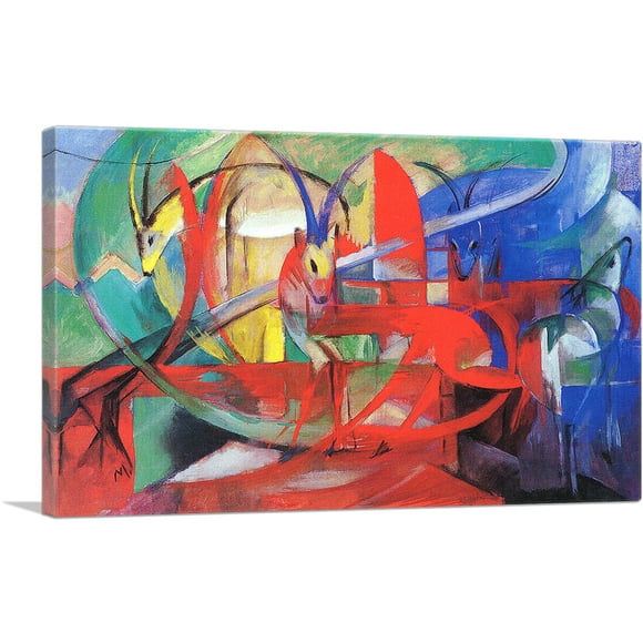 ARTCANVAS Gazelles 1913 Impression sur Toile par Franz Marc - Taille : 26 Pouces x 18 Pouces (1.50 Pouces de Profondeur)