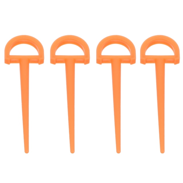 Durable Orange Plastic Tent Stakes for Camping Use with Dshaped Design and Ground Anchoring Function 4Pcs