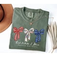 thumbnail image 4 of VibeNest Studio Unisex Red White and Blue Coquette Bows 250 Years America Patriotic Garment Dyed Graphic T-Shirt, 4 of 8