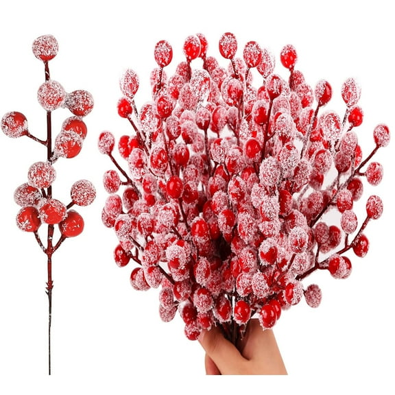 Snow Frosted Artificial Red Berry Stems,7.87inch Artificial Christmas Berry Picks Decorations Christmas Tree Branches Fillers for Floral Arrangements Holiday Home DIY Crafts Decor(20 Pack)