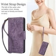 thumbnail image 3 of Designed for iPhone 15 Case Wallet, Elegant Women Flip Folio Cover with Flower Embossed PU Leather Stand Credit Card Holders Slots Wrist Strap Phone Case for iPhone 15, Purple, 3 of 7