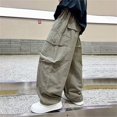 thumbnail image 5 of YunPes Boys Baggy Cargo Pants Lightweight Quick Dry Crinkled Wide Leg Pants Trendy Youth Handsome Streetwear Bottoms with Flap Pockets, 5 of 8