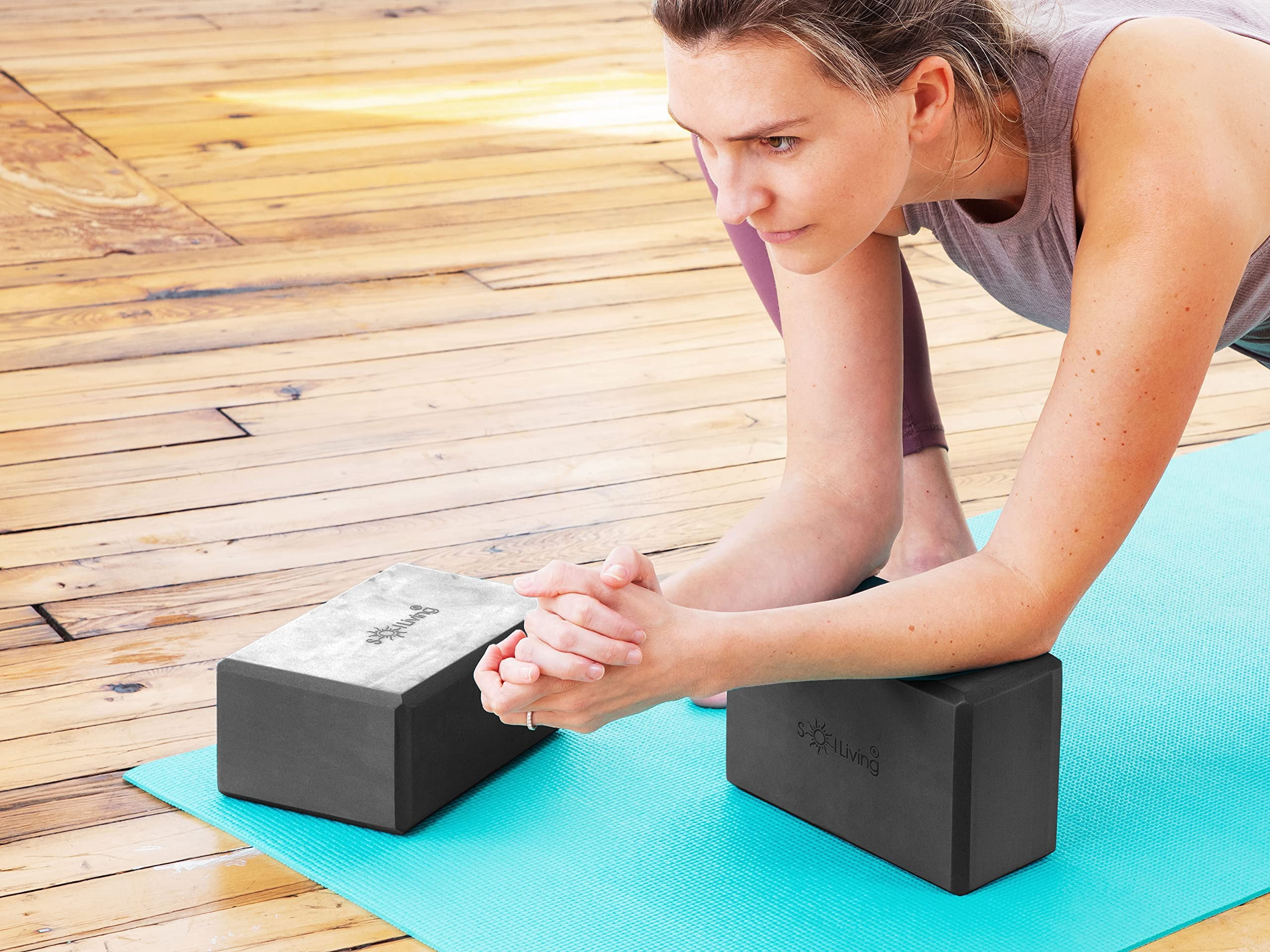 Sol Living Yoga Blocks 2 Pack High Density EVA Foam Yoga Cushion Stretching Pilates Meditation Exercise Equipment Support Deepen Poses Odor Free Non Slip Yoga Accessories - 4" x 6" x 9"- Black