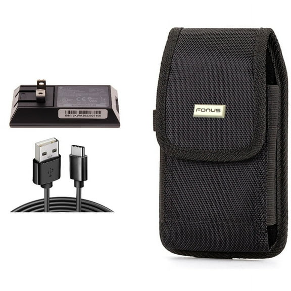 Case Belt Clip & Home Charger for iPhone 15 Pro - Swivel Holster Rugged Cover and 6ft Long USB-C Cable Wall Power Adapter Type-C Charging Cord O7O for iPhone 15 Pro (6.1")