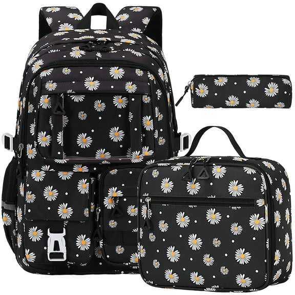 Jaceeshlyn School Backpacks for Teens 3PCS Set Middle School Bookbag Students Lightweight Durable Casual Outdoor Daypack College,Black