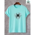 thumbnail image 4 of Men's 180g Heavyweight 100% Cotton T-Shirt with Red Spider Web & Black Spider Graphic Print - Casual Round Neck Short Sleeve Summer Tee for Halloween, Themed Events & Casual Attire, 4 of 17