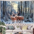 thumbnail image 4 of Winter Tapestry Wall Hanging Deer in Snowy Forest Trees Nature Wall Blankets for Bedroom Living Room Dorm Christmas Decor, 60X40IN, 4 of 5