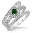thumbnail image 2 of 2 Carat Emerald & Diamond Trio set Halo Ring on 10k White Gold, 2 of 2