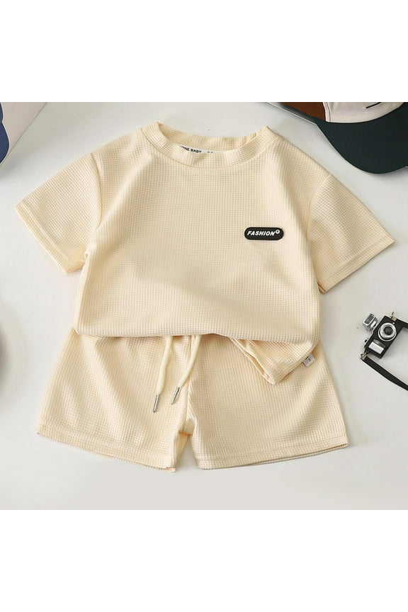 Boys Outfit Set Size 5 Years-6 Years Childrens Wear Summer Childrens Casual Suit Loose Clothes Short Sleeve Baby Summer Toddler Boy Outfit Beige