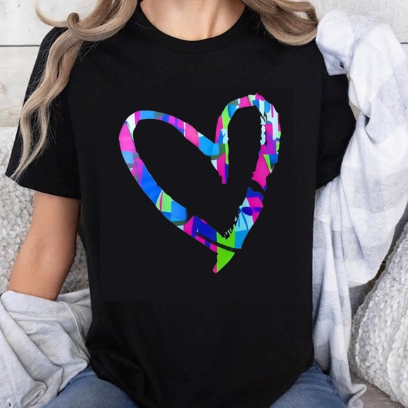 100% Cotton Colorful Heart Pattern Graphic Design Women's Casual Summer Fashion T-Shirt