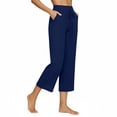 thumbnail image 4 of Wide Leg Capri Pants for Women Palazzo Pant Casual Wide Leg Trousers with Pockets Summer High Waisted Drawstring Pants Navy XL, 4 of 5