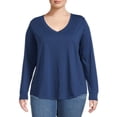 thumbnail image 2 of Terra & Sky Women's Plus Size V-Neck T-Shirt with Long Sleeves, 2- Pack, 2 of 5