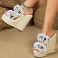 thumbnail image 4 of Women's Platform Sandals New Straw Woven Simple Slope Heel Waterproof Trolley Model Slippers 5.9 inch LFD-10368-A70, 4 of 6