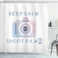 thumbnail image 1 of Keep Calm Shower Curtain, Shoot Film Text with Artistic Camera in Pastel Tone, Fabric Bathroom Set with Hooks, 69"W X 84"L Extra Long, Ceil Blue Pale Pink Pale Ceil Blue White, by Ambesonne, 1 of 3