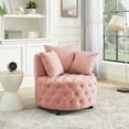 thumbnail image 3 of BMMB Modern Velvet Swivel Chair Upholstered Round Chair with Button Tufted Movable Wheels Adult, 3 of 6
