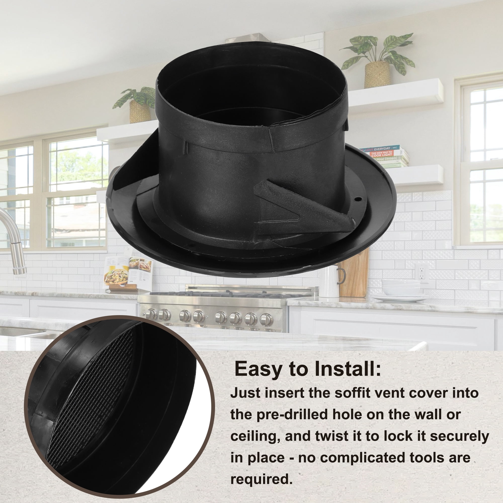 Uxcell 4 Inch Round Air Vent Cover, 2Pcs Soffit Vents ABS Ceiling Vent Covers Air Vent Louver for Living Room, Black