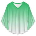 thumbnail image 4 of Sage Green And White Gradient Women's V-Neck Blouse With 3/4 Ruffled Bell Sleeves Casual Top Ladies Blouses, 4 of 7