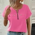 thumbnail image 2 of GSPCLAM Women's Tops Solid Color V-Neck Loose Fit Blouse for Vacation Short Sleeve Lightweight Summer Trendy Blouse Pink XL, 2 of 6