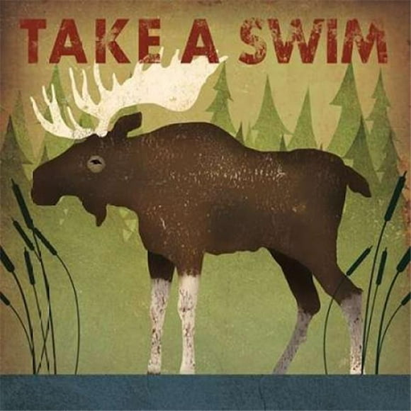 Wild Apple Graphics PDX22893SMALL Take A Swim Moose Poster Print by Ryan Fowler, 12 x 12 - Small