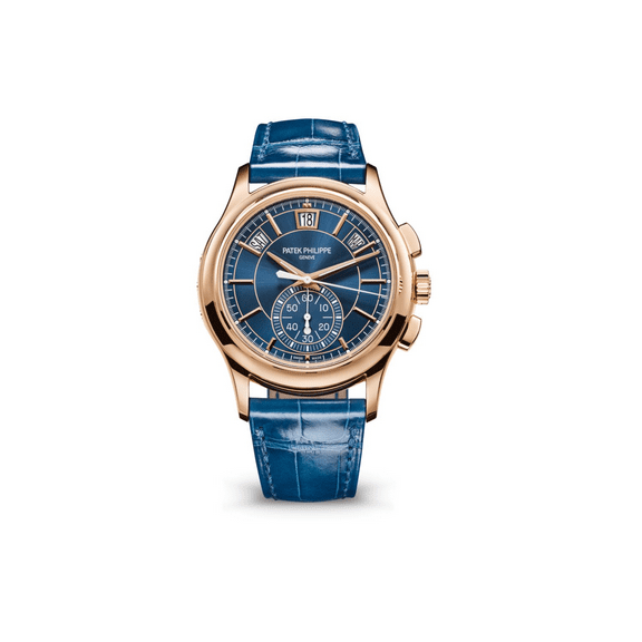 Pre-Owned Patek Philippe Complications 5905R-010 â€“ Rose Gold with Blue Sunray Dial & Alligator Strap
