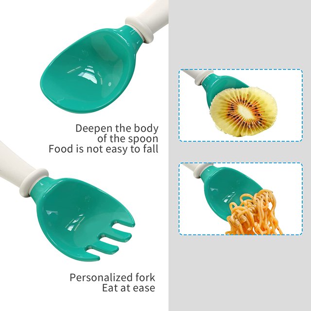 Cucharas para bebés con estuche seguro de viaje, cuchara de entrenamiento para alimentación de niños pequeños, utensilios de silicona, fácil agarre resistente al calor, verde ShuxiuWang 8390605816130