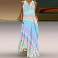 thumbnail image 2 of Dvkptbk Women's Summer Robe Maxi Sans Manches d'Été à Col en V Décontractée Boho, Robe Soleil, Ourlet à Imprimé Dégradé, Longue, Style Piste, Robes de Plage, 2 of 5