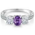 thumbnail image 3 of Gem Stone King 925 Sterling Silver 3-Stone Ring Oval Amethyst Moissanite (1.87 Cttw), 3 of 6