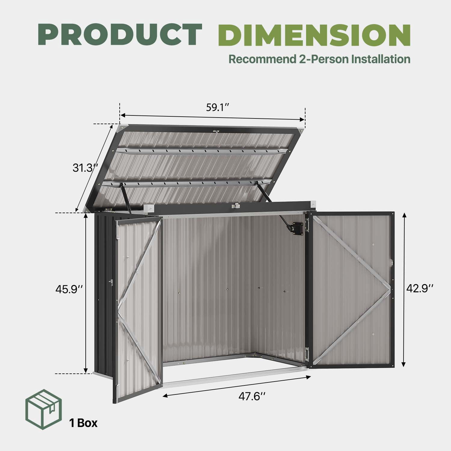 BaPiPro 5x2.6 ft Outdoor Storage Shed, Compact Metal Shed for Garden Tools, Weather Resistance Lockable Trash Can Shed, Patio & Backyard Storage Cabinet