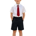 thumbnail image 2 of Fesfesfes Fashion Boys 3 Piece Formal Outfit Set,3-14 Years Solid Color Short Sleeve British Gentleman Shirt,Kids Children Tie Shorts Matching Set, 2 of 8