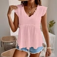 thumbnail image 3 of AUNVITO Women's V-Neck Blouse Solid Color Casual and Chic Style, 3 of 6