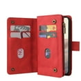 thumbnail image 3 of Zipper Wallet Case for Google Pixel 6 Pro, [15 Card Slots] [Zipper Pocket] Luxury PU Leather Flip Folio Cover with [Magnetic Clasp] [Wrist Hand Strap] [Kickstand] Skin-Feeling Shockproof Case,Red, 3 of 10