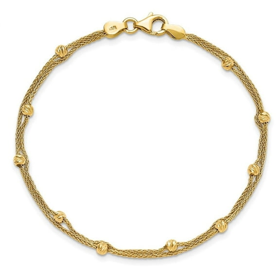 14K Yellow Gold Polished and Diamond-Cut Beads 2 Strand Bracelet for Women 7.5"