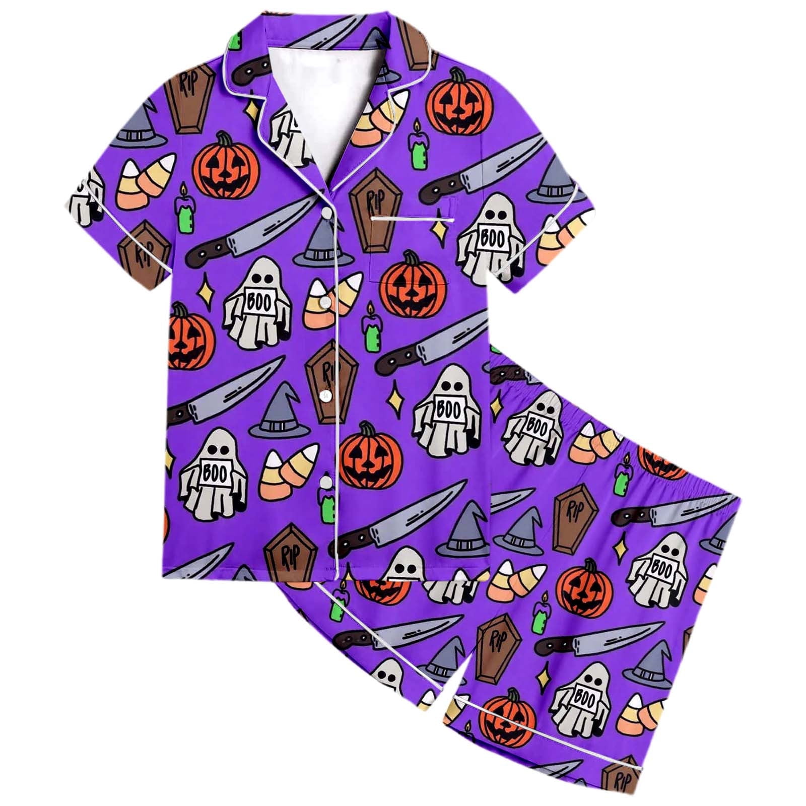 Pyjama Halloween Fille 2-13 Ans Ensemble Pyjama En Soie Synthétique
