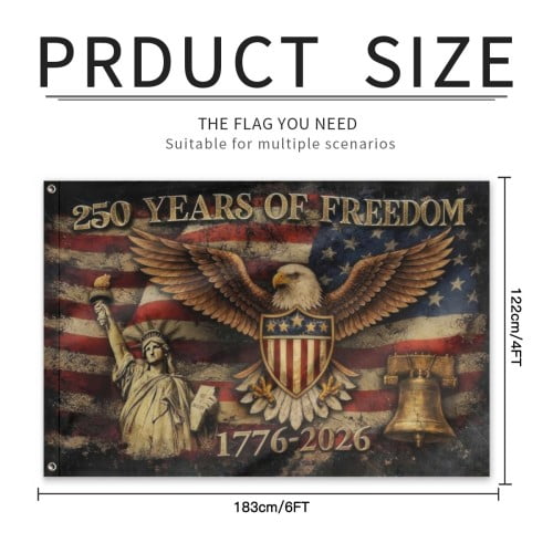USA 250th Anniversary Flag Double-Sided 4x6 Ft American Independence 1776–2026 Celebration Flag 250 Years Birthday Patriotic Banner for Indoor Outdoor Decor
